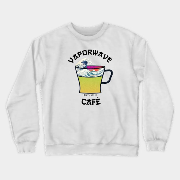 Vaporwave Aesthetic Great Wave Off Kanagawa Cafe Coffee Tea Crewneck Sweatshirt by mycko_design